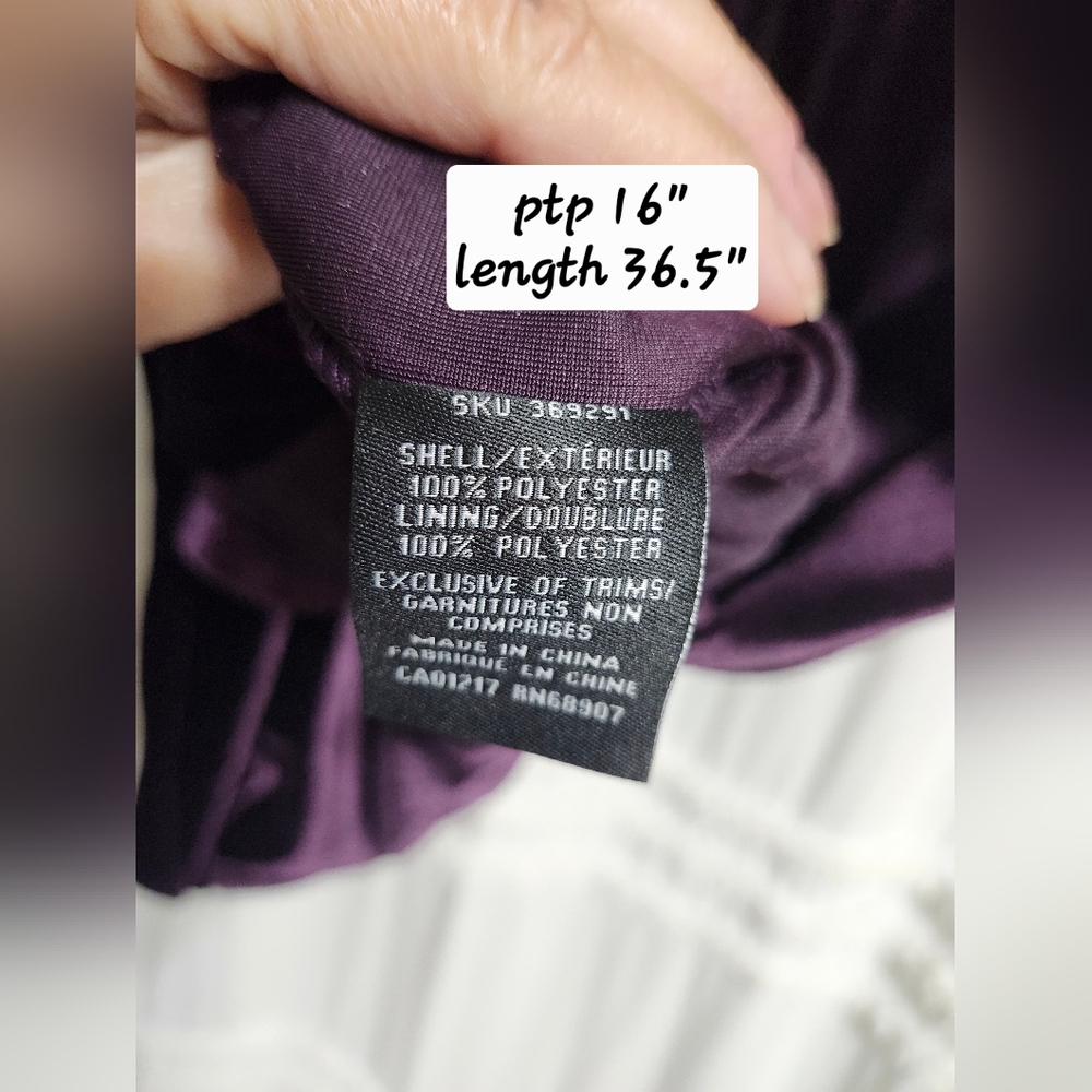 Le Chateau Deep Purple Faux Wrap Long Sleeve Dress. - Picture 4 of 8